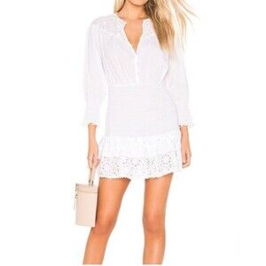 NEW TJD Dress Womens Small White Eyelet Bridal Smocked Coquette Preppy Coastal